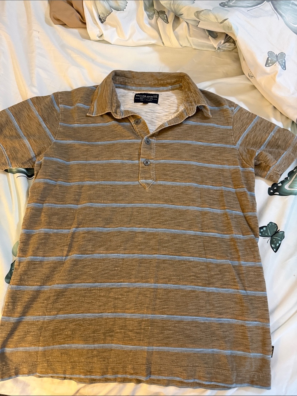 Nautica Brown Polo with Light Blue Stripes